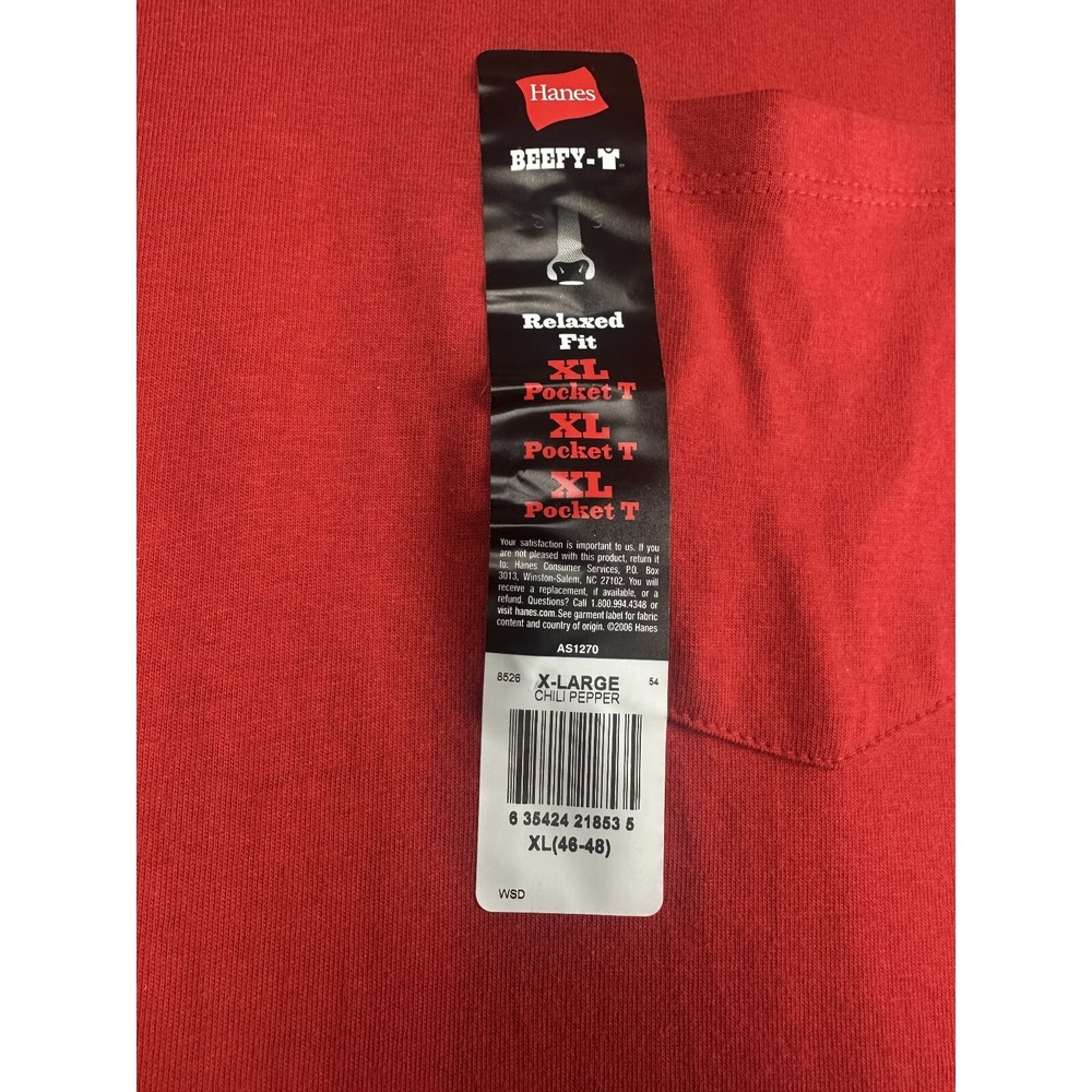✨2/$20 Hanes Beefy-T Relaxed Fit Pocket Tee Chili Pepper Red Shirt Men's Size XL - Picture 10 of 14